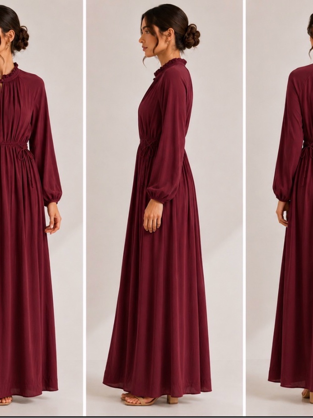 Modern Citizen Burgundy Ruffled High-Neck Maxi Dress